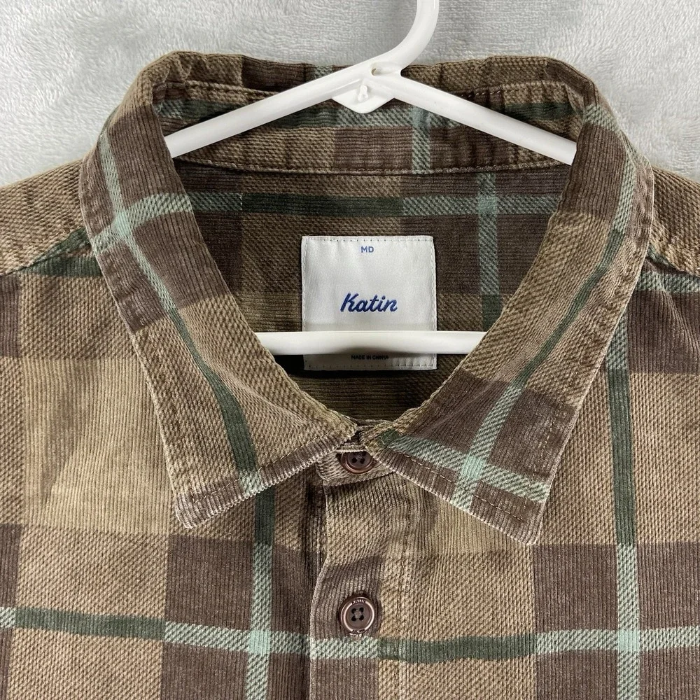 Katin Shirt Mens Medium Button Up Textured Lightweight Plaid Long Sleeve Casual